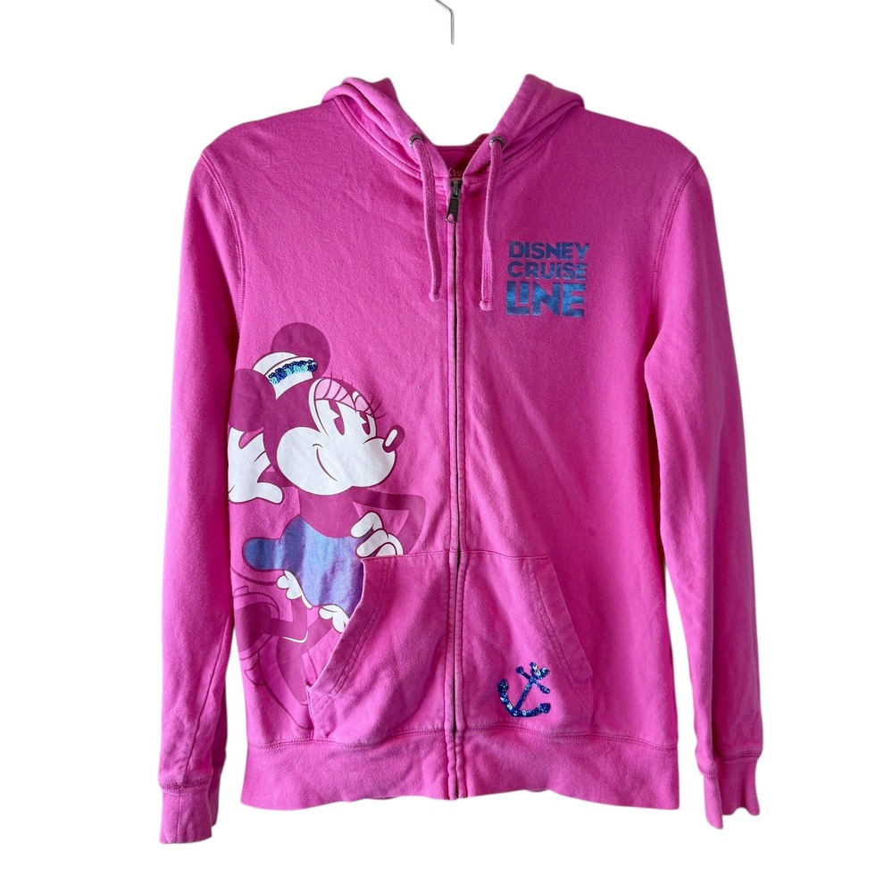 Disney‎ Cruise Line Pink Minnie Mouse Sequin Zip Up Hoodie Sweatshirt Womens S